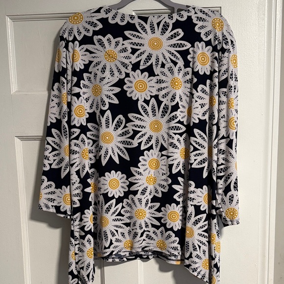 Alfred Dunner Navy and Yellow Floral Long Sleeve Top - Picture 3 of 4
